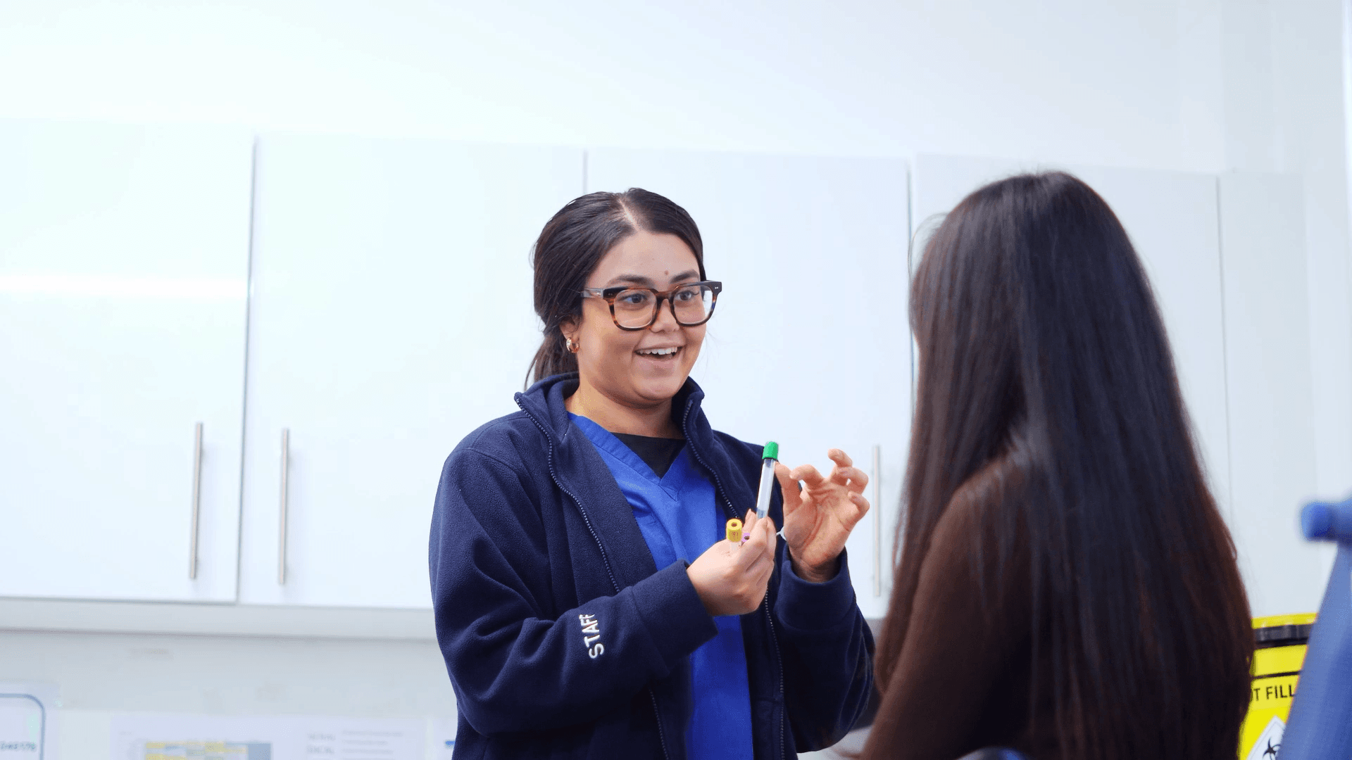 Patient and nurse at at blood test appointment during IVF stimulation at ARGC London